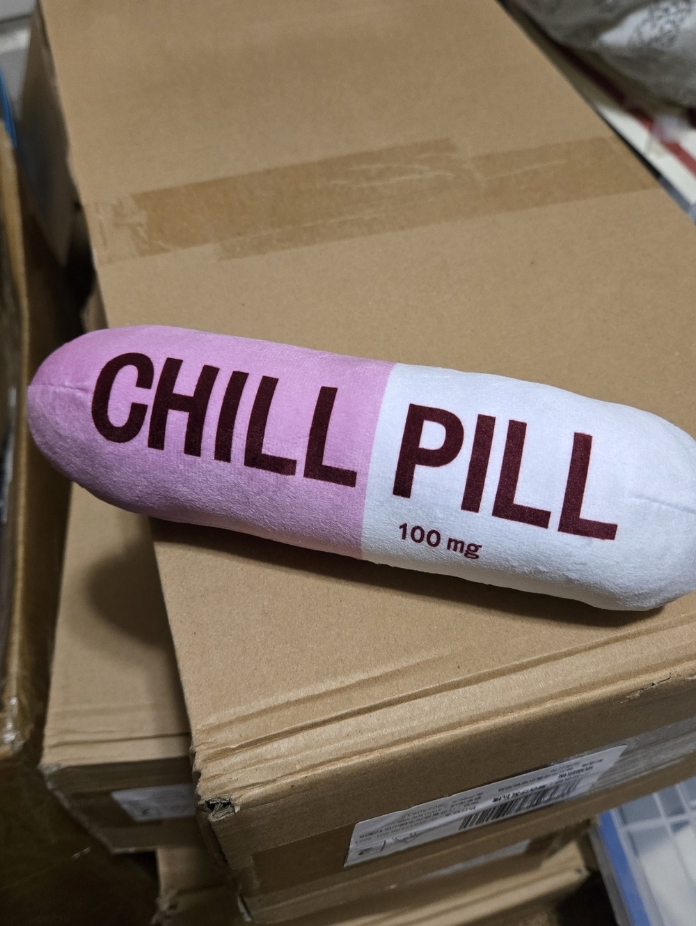 Chill Pill Dog Squeak Toy- Pink & White